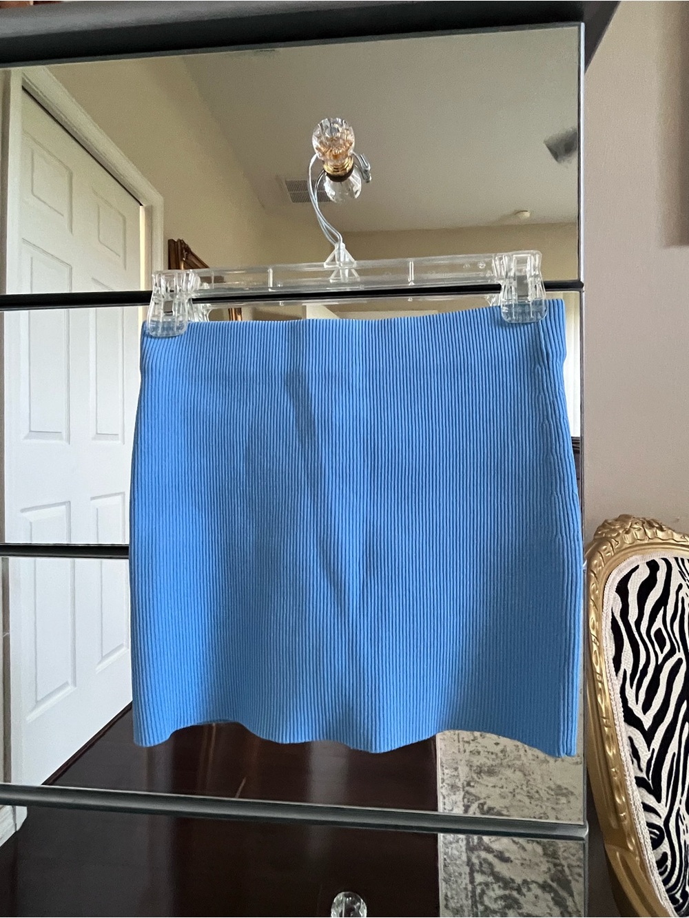 Zara Sky Blue Ribbed Mini Skirt XS